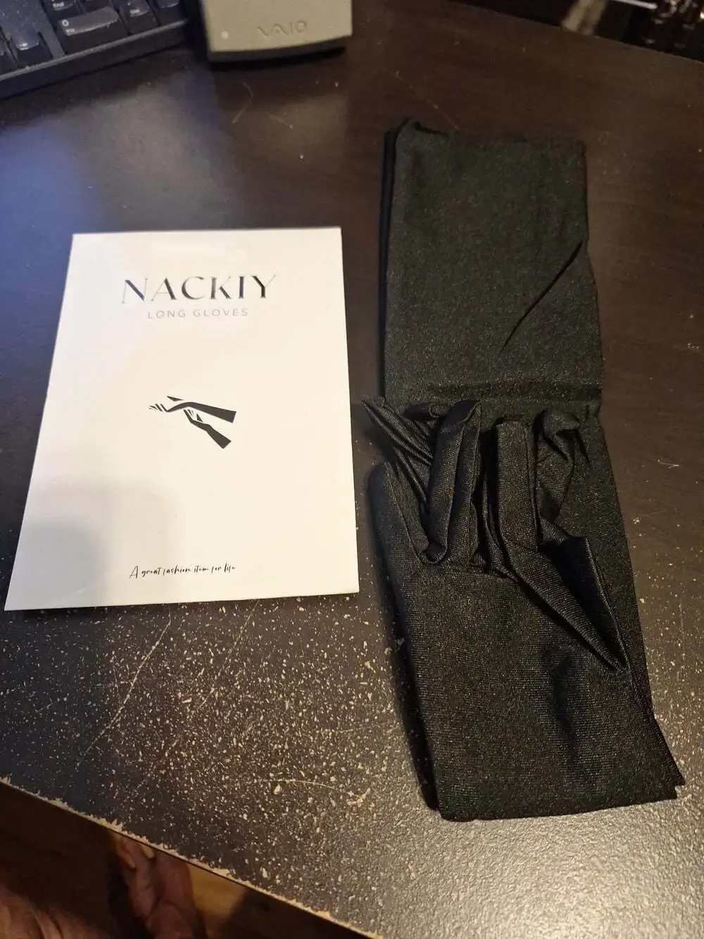 NACKIY Black Opera Length Satin Long Gloves